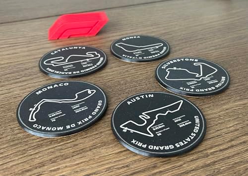 Formula 1 Racing Circuit Coaster Set with Holder, Cork Bottom, Monaco Silverstone Austin Catalunya Monza Track Design, Motorsport Fan Gift, Desk Decor - Image 2