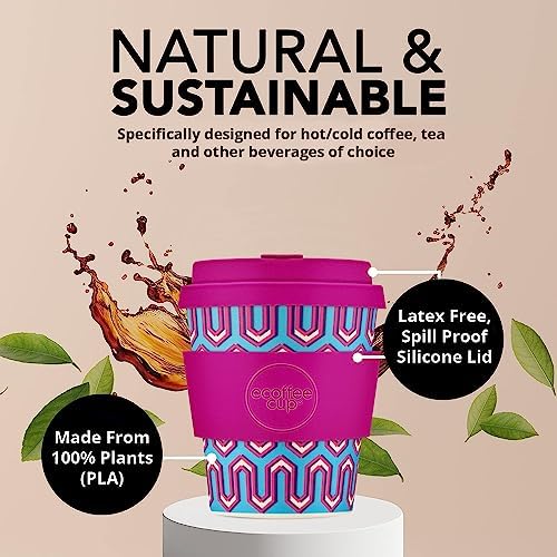 Ecoffee Cup 8oz (240ml) Reusable Coffee Cup – PLA Plant-Based Travel Mug with Silicone Lid, Melamine Free & Dishwasher Safe – Messages from the Unseen World - Image 2