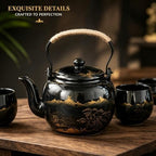 Japanese Tea Set, Black Porcelain Tea Set with 1 Teapot Set, 6 Tea Cups, 1 Tea Tray, 1 Stainless Infuser, Beautiful Asian Tea Sets for Adults, Tea Lover/Women/Men (Black Landscape) - Image 3