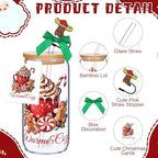 Vesici 6 Set Christmas Glasses Cups 16 oz Xmas Drink Cup with Lid Straw and Stopper Can Shaped Beer Tumbler Xmas Appreciation Gifts with Cards and Bow for Women Birthday Party Favor(Elegant Christmas) - Image 2