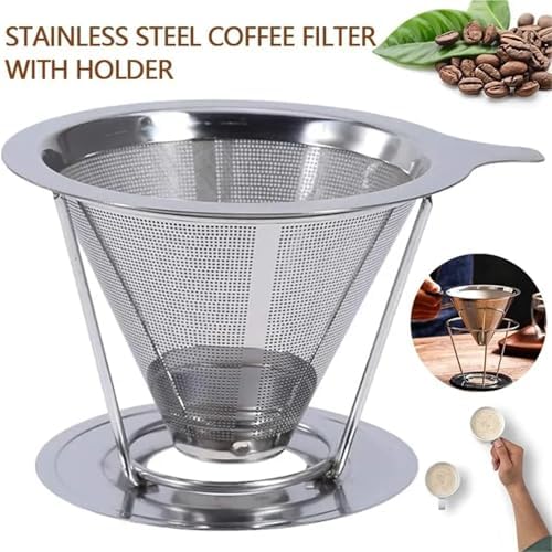 cold brew coffee filter 2/4pcs Stainless Steel Coffee Filter Reusable Tea Funnel Hand Brewing Double Layer Tool Home Cafe Use(Large,2pcs) - Image 3