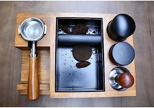NAVREX 13.4'' Large Espresso Knock Box and Tamping Station, Solid Wood Espresso Accessories Organizer Box for 51MM-58MM Tamper, Distributor, Portafilter, High-Capacity Coffee Organizer - Image 3