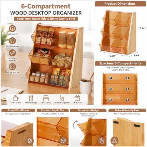 Countertop Storage Stand, Clear 6-Bin Holder for Pantry and Office Supplies - Image 5