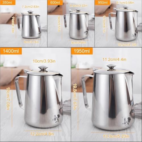 Stainless Steel Milk Frothing Pitcher with Lids Steam Coffee Barista Kettle Milk Cream Cup Jug for Coffee(600ml) - Image 2
