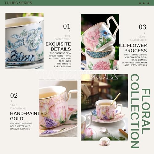 Coffee Cup Set with Saucer, Cup And Spoon, 200Ml Espresso Cups, Floral Ceramic Cups, Colorful Porcelain Coffee Mugs, Tea Cups, Mugs, Cappuccino Cups,Coffee cup e - Image 4