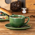 vicrays 6.5 oz Cappuccino Cups with Saucers, Set of 4, Ceramic Coffee Cup for Au Lait, Double shot, Latte, Cafe Mocha, Tea (Green) - Image 5