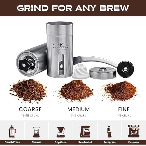 Manual Coffee Grinder - 18 Adjustable Settings, Stainless Steel Conical Burr Coffee Bean Grinder, Portable, Durable & Travel Friendly - With Silicone Sleeve by KOKOBEAN - Image 3