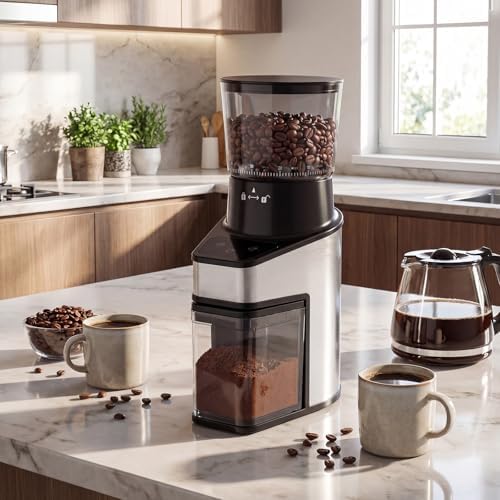Conical Burr Coffee Grinder, Electric Espresso Machine w/ 60 Grind Settings, 1-8 Cups Capacity & 1-60s Timer, Brush & Tong, Anti-Static, Stainless Steel Coffee Bean Grinder for Home Office - Image 2