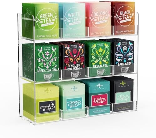 Acrylic Tea Bag Organizer, 3 Layers Tea Bag Holder for Tea Packets, Wall Mount Display Tea Caddy for Countertop or Cabinet, 12 Slots, Clear Acrylic by LaumffonOfficial