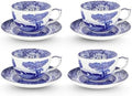 Spode Blue Italian Teacup and Saucer | Set of 4 Jumbo Mugs | Coffee Mug | 20 Ounce Cup for Tea, Lattes, Espressos, and Hot Beverages | Blue and White | Dishwasher Safe by Spode
