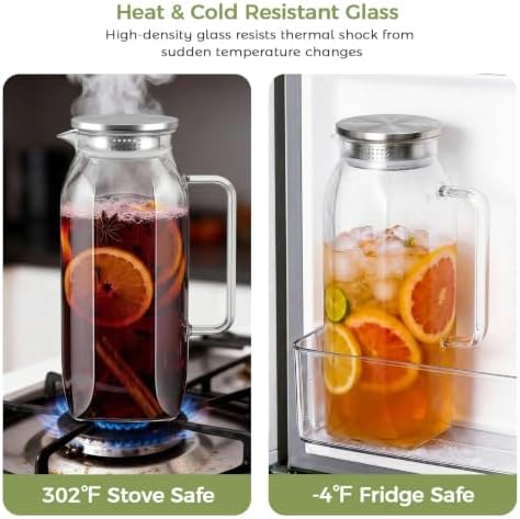 2 Pack Glass Pitcher with Lid and Handle for Fridge, Iced Tea and Coffee Carafe Beverage Serveware, 2 Liters/68 oz Heat Resistant Borosilicate Water Jug for Hot/Cold Drinks - Image 4