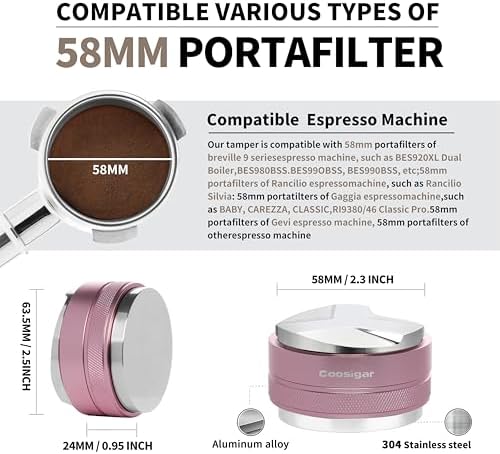 58mm Coffee Distributor and Tamper,Dual Head Coffee Leveler Fits for Gaggia E61 58mm Portafilter,Professional Espresso Hand Tamper.(Light pink) - Image 4