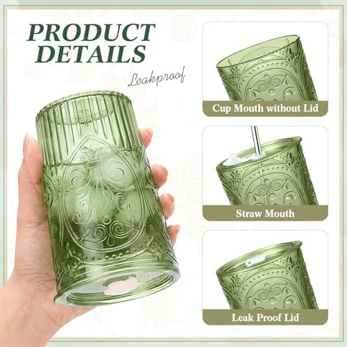 Wiwiqing 12 Set 16oz Vintage Tumbler with Lid and Straw Bulk, Green - Image 3