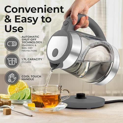 Zulay Kitchen Fast Boiling Electric Water Kettle - 1.7L, 1500W, Auto Shut-Off for Overboil & Boil Dry Protection, Cool-Touch Handle, 360° Base - Rapid Teapot Boiler For Coffee & Tea - Gray - Image 3