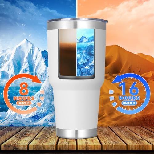 DOMICARE 30oz Tumbler Bulk with Lid and Straw, Double Wall Travel Coffee Mug, Insulated Vacuum Stainless Steel Tumblers, Powder Coated Tumbler Cup (White, 8) - Image 4
