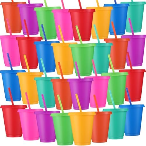 Sieral 30 Pack Reusable Plastic Cups with Lids Straws,Candy Colors by Sieral