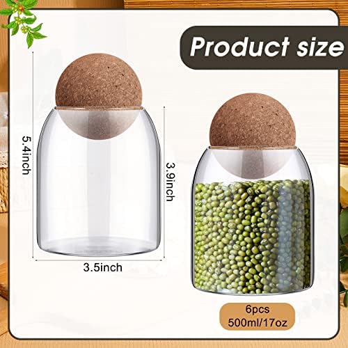 Suclain 6 Pcs Glass Jars with Cork Ball Lid Kitchen Canister, 17 oz - Image 2