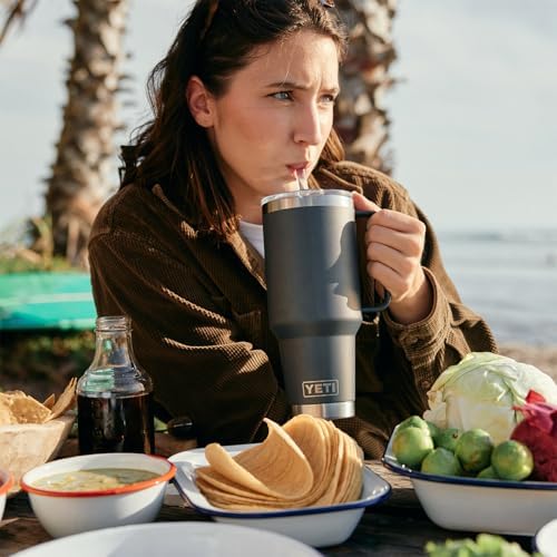 YETI Rambler 42 oz Tumbler with Handle and Straw Lid, Travel Mug Water Tumbler, Vacuum Insulated Cup with Handle, Stainless Steel, Firefly Yellow - Image 6