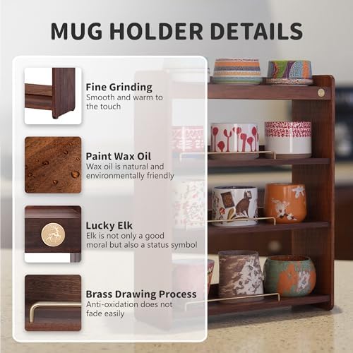 Coffee Mug Holder Wooden Cup Rack Mug Display Shelf Coffee Cup Holder for Countertop 4 Tier Wood Coffee Mugs Holder for Kitchen Coffee Cup Storage - Image 3