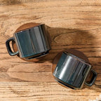 LUKA Porcelain Stackable Espresso Cups with Saucers and Metal Stand, 4 Ounce Small Ceramic Demitasse Cups Set for Latte, Specialty Coffee Drinks, Cafe Mocha,Tea - Set of 4, Kiln Tide Glaze - Image 2