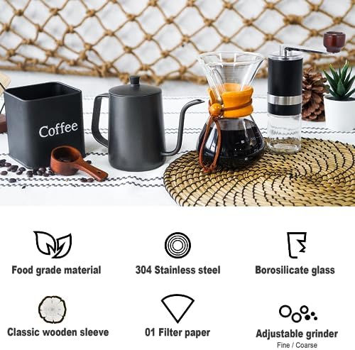 SOTECH Pour Over Coffee Maker Set Portable Pour Over Set-Manual Coffee Grinder Heatproof Glass Coffee Dripper for Traveling Camping - Image 4
