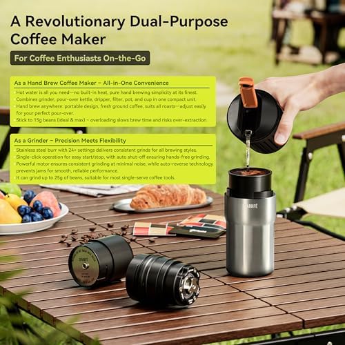 Portable Pour Over Coffee Maker, Rechargeable Electric Grinder with Stainless Steel Conical Burr, Integrated Hand Brew Kit with Stainless Steel Filter Dripper & Travel Mugs, for Camping, Outdoors - Image 3