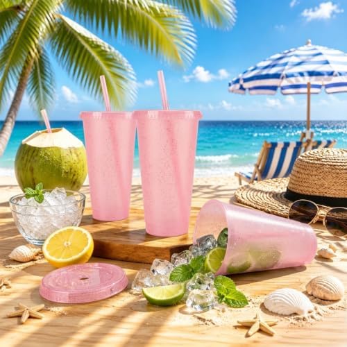 36 Pcs Pink Tumblers with Straw & Lid - 24oz Coffee Cups - Image 4