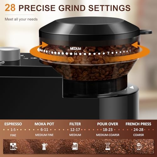Electric Burr Coffee Grinder,Adjustable coffee grinder with 28 Precise Grind Setting for French Press, Drip Coffee and Espresso,12 Cups, (Black+ Light Gray) - Image 2