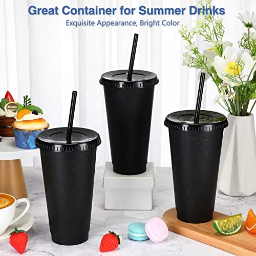 Amyhill 24 Pcs 24 oz Reusable Cups with Lids and Straws, Black - Image 4