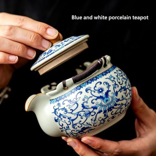 Blue and White Porcelain Tea Set, 8.5 oz Teapot with 4 Cups - Image 3