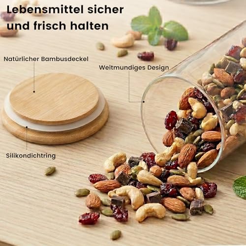 4-Pack Glass Storage Jars with Bamboo Lids, 1200ml Airtight Food Storage Containers, Clear Pantry Organizers and Storage Canisters Set for Cereal, Snack, Candy, Kitchen - Image 3