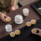 ICHAG Chinese Tea Set, Gongfu Tea Sets for Adults, China Gaiwan Teaset, 14-Piece Yangzhi Jade (茶具) Porcelain Set with Tea Pet, Portable Travel Teaset for Home, Outdoor, Office Gifts (White) - Image 3