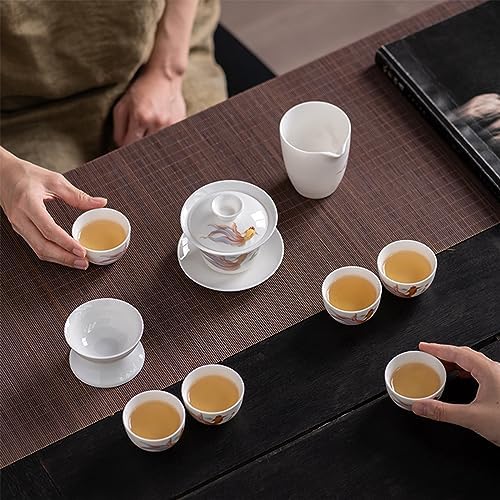 ICHAG Chinese Tea Set, Gongfu Tea Sets for Adults, China Gaiwan Teaset, 14-Piece Yangzhi Jade (茶具) Porcelain Set with Tea Pet, Portable Travel Teaset for Home, Outdoor, Office Gifts (White) - Image 3