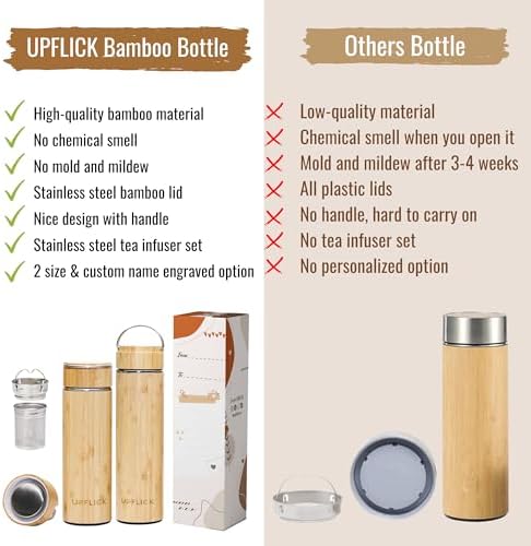 Custom Bamboo Water Bottle Personalized Bamboo Tumbler Engraved with Tea Infuser Insulated Tea Infuser Mug Unique Gifts for Women, Mom, Coworkers (Birth flower+signature) (Style A) - Image 5