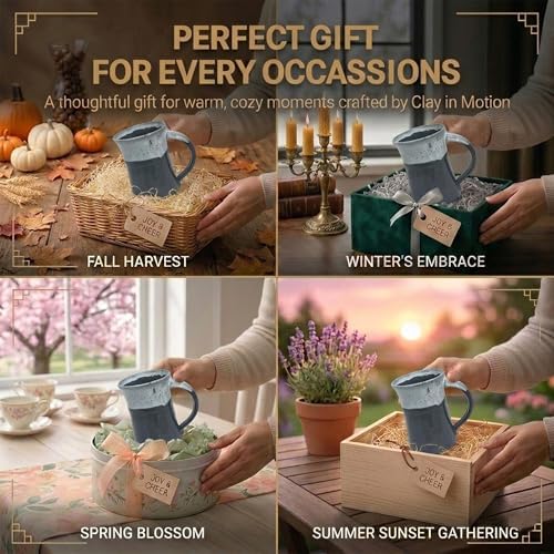 Clay in Motion Handmade Ceramic Mug 24 oz, Large Coffee Mug, Hand Painted Stoneware, Dishwasher Microwave & Oven Safe, Lead-Free, Made in USA Since 1981 (Snowcap) - Image 6