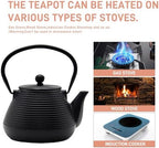 20.3oz Small Cast Iron Teapot, SECHUDO Cast Iron Tea Kettle for Stovetop Safe Coated with Enameled Interior, Cast Iron Tea Pot with Stainless Steel Infuser for Loose Tea (Black Pinstripe Pattern) - Image 2