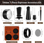 54mm Espresso Accessories Kit, 7-Pcs Barista Tools Set with Calibrated Coffee Tamper, WDT Tool, Espresso Distributor, Dosing Funnel, Puck Screen & Wooden Tamping Station for Home Barista - Image 2