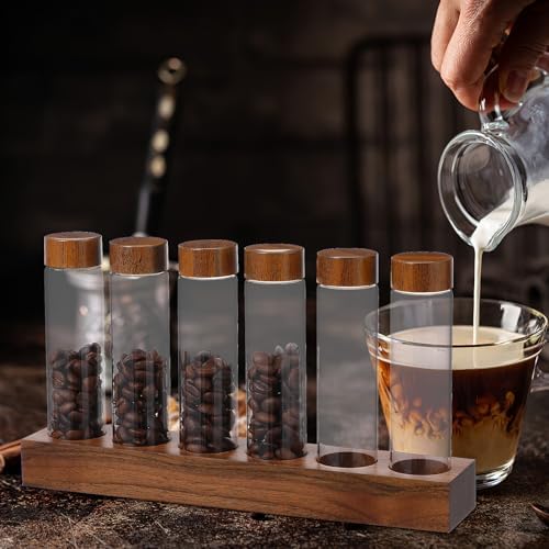 Milisten 6 Piece Glass Coffee Bean Vials with Wood Stand, 0.6oz - Image 5