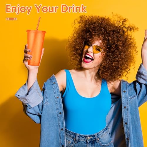 24 Pack Plastic Tumblers with Lids and Straws, Reusable Colorful Cups for Parties, Birthdays, Iced Coffee, Travel, Cold Drink Bulk Tumblers (24 oz, Orange) - Image 4