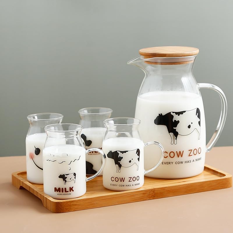 Water Pitcher Lovely Cow Glass Set One Pot Four Cups Five Piece Set Milk Cup Household Cold Water Kettle Ins Wind Cartoon Coffee Mugs Water Jug - Image 3