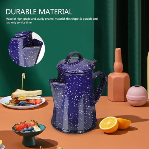 MAGICLULU Enamel Tea Kettle, Water Heating Coffee Pot with Anti-Scalding Handle and Thin Spout, for Home Dorm Office Restaurant Campfire Use, Blue, 0. 8L, 19 x 17 x 11. 5 cm - Image 7