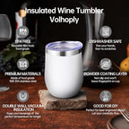 Volhoply 12oz Stainless Steel Wine Tumbler with Lid Bulk 12 Pack,Double Wall Vacuum Stemless Wine Glasses,Reusable Metal Travel Coffe Mug with Straw,Insulated Cups Gifts for Christmas（White,12 Set） - Image 3