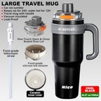 (Knight Black- ceramic inner+ Handle+independent tea utensil+3 drinking mode) 40oz Insulated Tumbler with Handle, 316 Stainless Steel Vacuum Travel Mug for Car Office Gym Outdoor - Image 3
