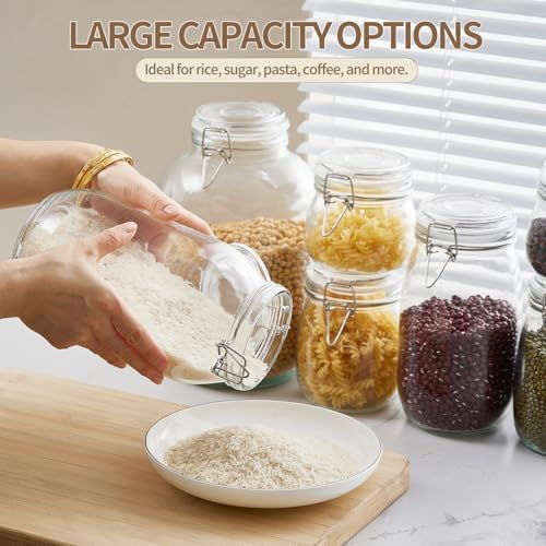 ODBCYWM 17oz Glass Food Storage Jars with Airtight Lids, Set of 6 – Clear Preserving Seal Wire Clip Fastening Canisters for Kitchen Canning, Flour, Cereal, Pasta, Sugar, Beans, Pickling Jars (17oz*6) - Image 2