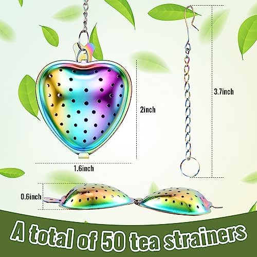 Sumind 50 Pcs 2" Stainless Steel Heart Mesh Tea Strainer Ball, Rainbow - Image 2