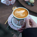 Turkish Ceramic Coffee Cups with Saucers Green Flower Tea Cups Set - Image 4