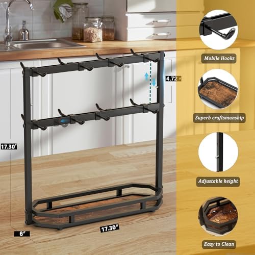 Coffee Mug Holder with Movable Hooks,16 Capacity Coffee Cup Holder for Countertop, Metal Mug Tree Holder Rack with Storage Base,Home Storage Mug Organizer adjustable Heights (Black) - Image 5