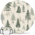 Christmas Tree Absorbent Ceramic Coasters Set of 4 with Holder, Xmas Pine Trees Winter Rustic Forest Vintage 4" Round Drink Coasters with Cork Base, Coffee Mugs Mats for Housewarming Gift/Bar/Party by Unknown