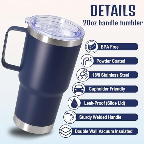 20 oz Tumbler with Handle and Lid Insulated Travel Coffee Mug Navy 12P - Image 3