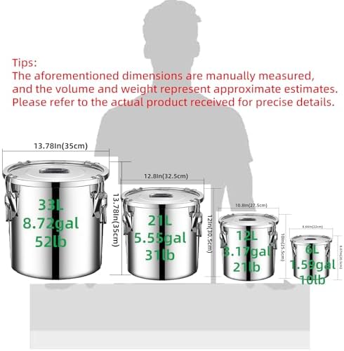 304 stainless steel food storage containers with lids lock clips airtight container large airtight for rice flour sugar grain coffee bean storage containers Kitchen jar (5.55gal/21L) - Image 6